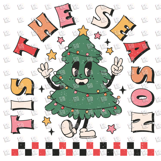 Retro Christmas Tree , 'Tis The Season Distressed- Holidays - DTF Transfer