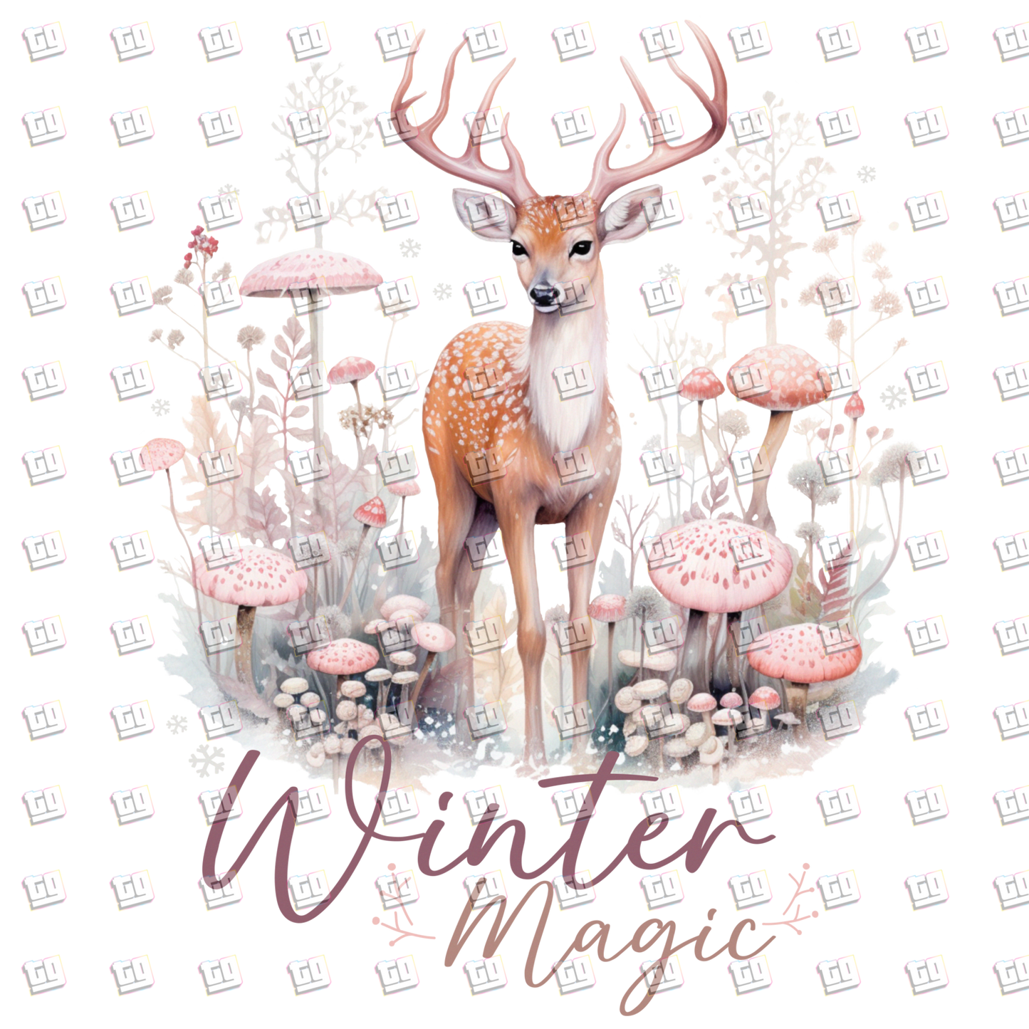 Winter Magic (Deer, Mushrooms) - Holidays - DTF Transfer