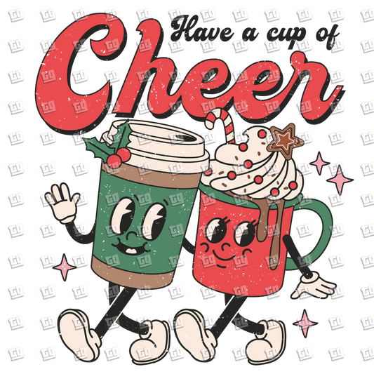 Retro Christmas Glasses Cheers Distressed - Holidays - DTF Transfer