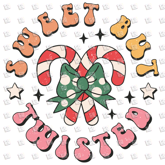 Retro Sweet But Twisted Candy Canes Distressed- Holidays - DTF Transfer