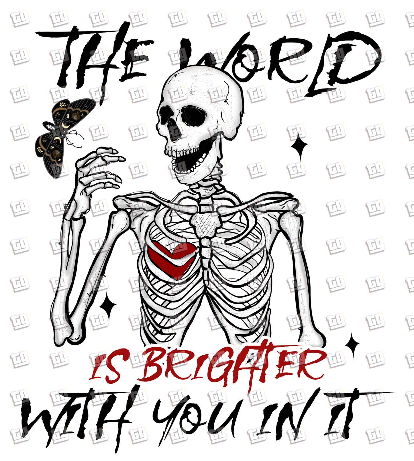 The World Is Brighter With You In it (Skeleton, Butterfly) - Valentines - DTF Transfer