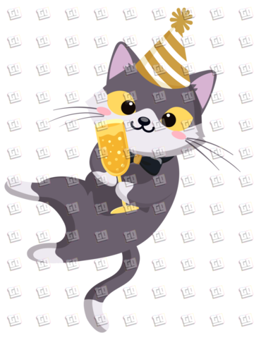 Kitten With Bow-Tie and Drink  - New Years - DTF Transfer