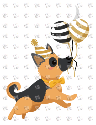 Puppy with Balloons, Party Hat, and Bow-Tie - New Years - DTF Transfer