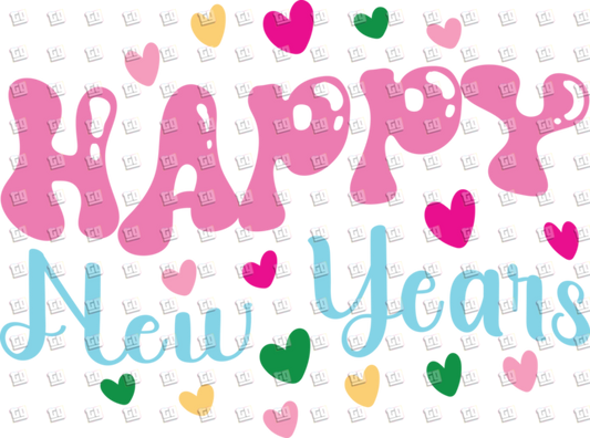 Happy New Years Hearts- New Years - DTF Transfer