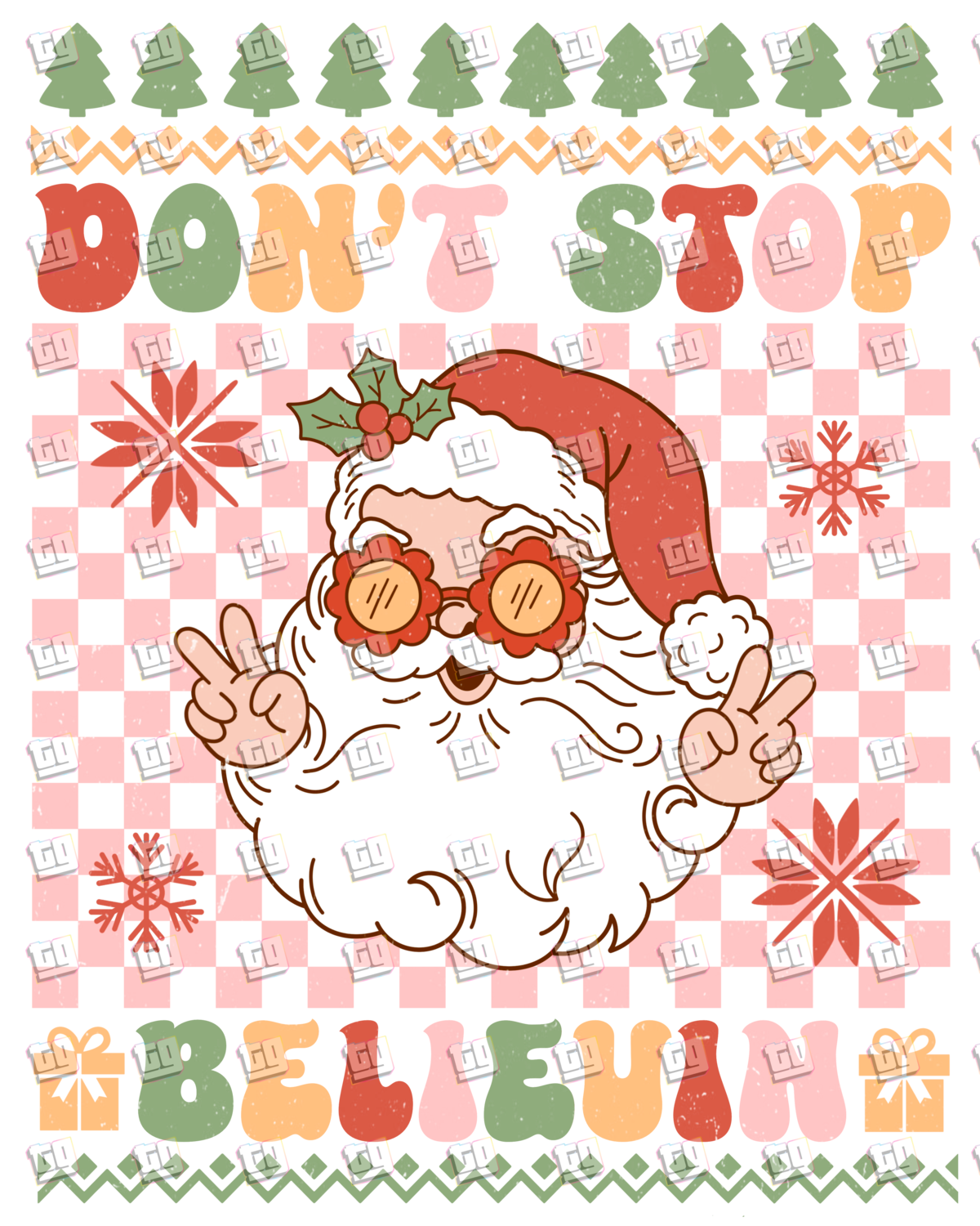 Retro Santa Don't Stop Believin (Ugly Christmas Sweater) - Holidays - DTF Transfer