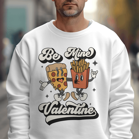 Retro Be Mine Valentine (Pizza and Fries) - Valentines - DTF Transfer