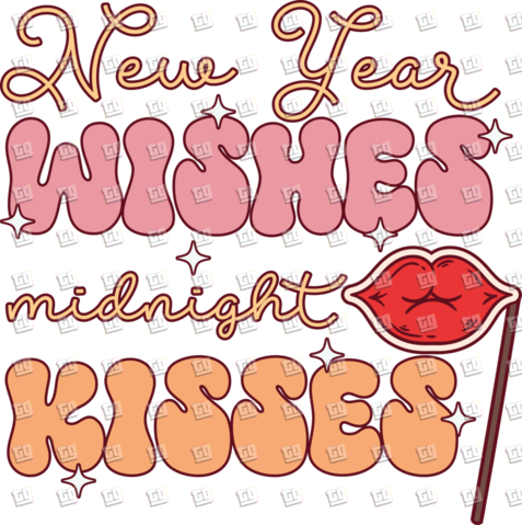 New Year Wishes Midnight Kisses (Lips, Retro) - New Years - DTF Transfer
