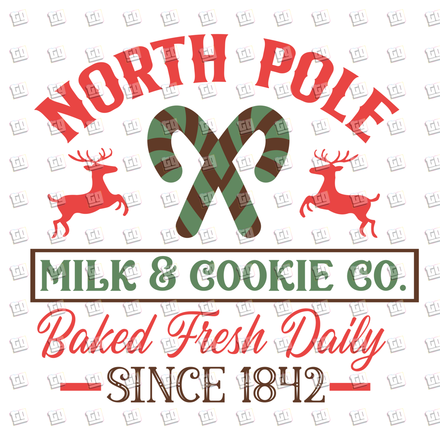 North Pole Milk & Cookie Co. (Candy Cane) - Holidays - DTF Transfer